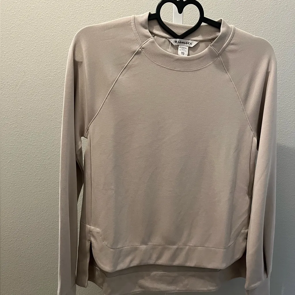 NWOT Athleta Seasoft Crewneck Sweatshirt Beige Supersoft Modal Blend Cozy XXS - Image 3