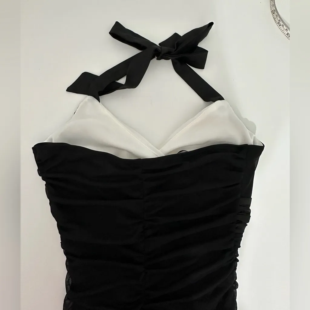 Deb Black White Halter Mini Dress Rhinestone Clubwear Cocktail Party Y2K Medium - Image 8