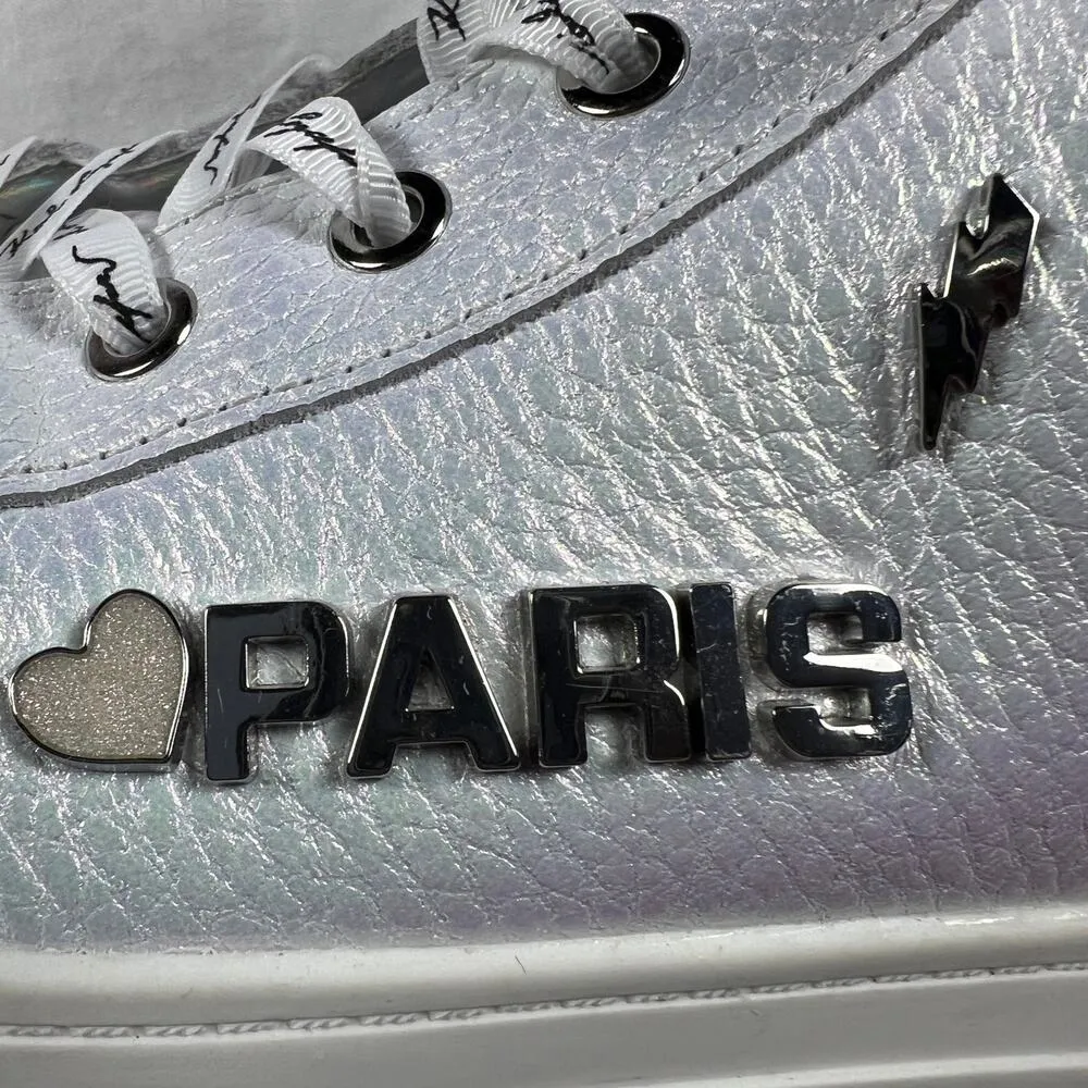Karl Lagerfeld Paris Catty Iridescent White Leather High Top Sneakers Size 9.5 - Image 14