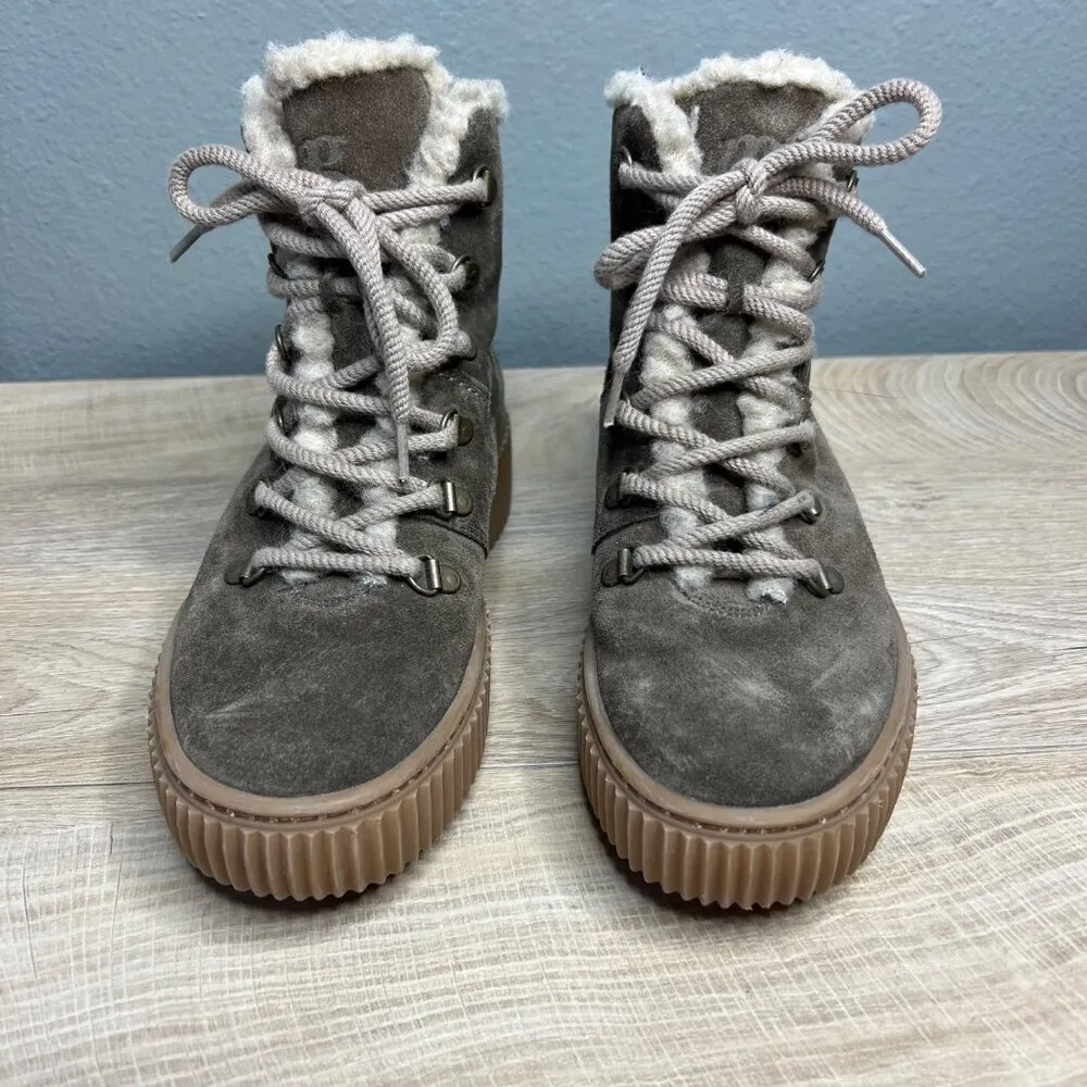 Paul Green Lace Up Platform Hiking Ankle Boots Tan‎ Suede Gorpcore Size 6.5 US - Image 4