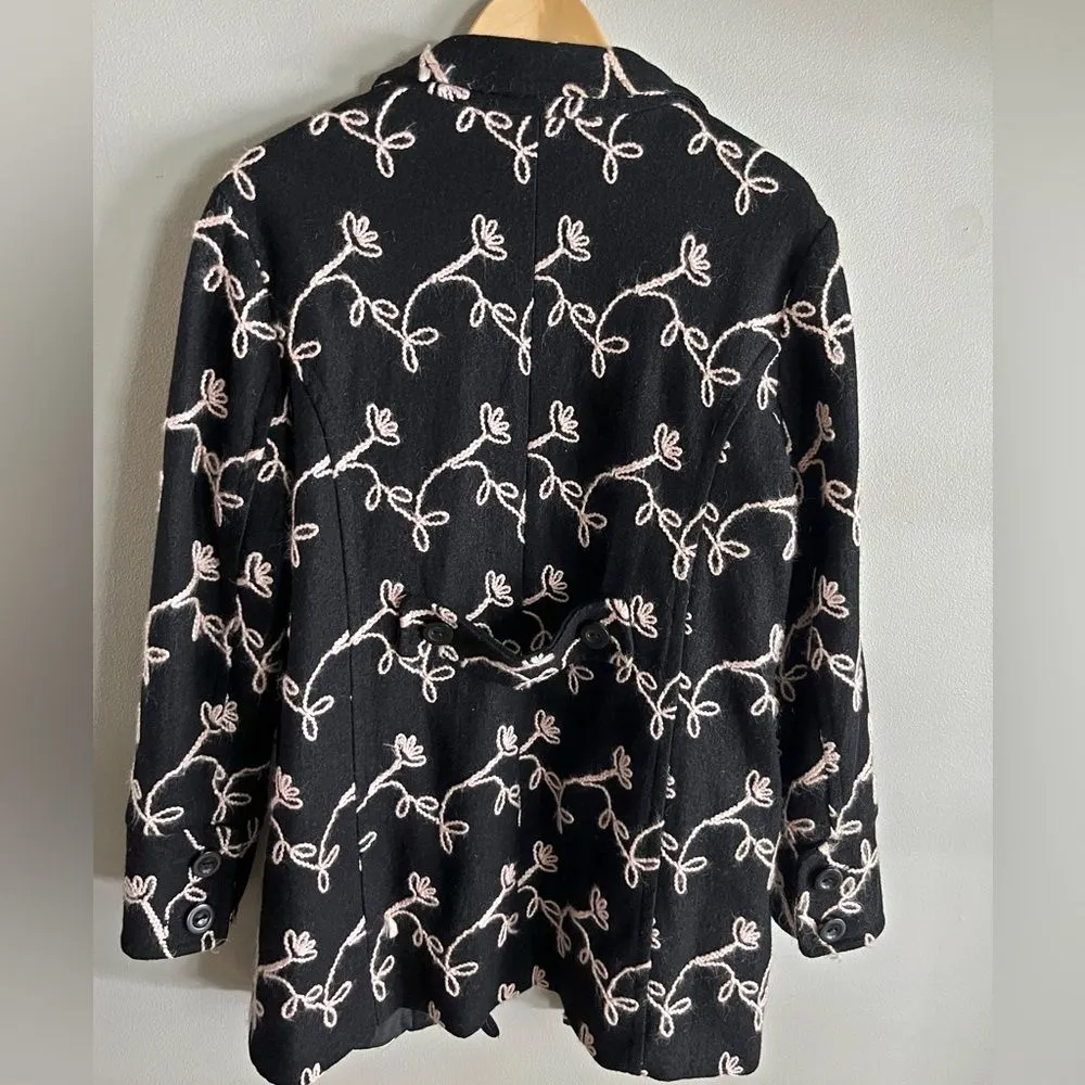 Vintage Y2K Focus by Shani Black Embroidered Jacket XL Floral Wool Blend Coat - Image 9