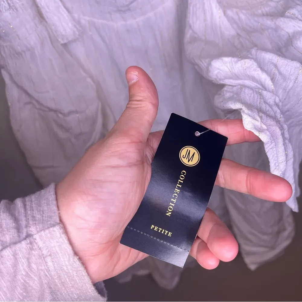 NWT JM Collection White Gold Shimmer Off Shoulder Tassel Tie Straps Petite Large - Image 11