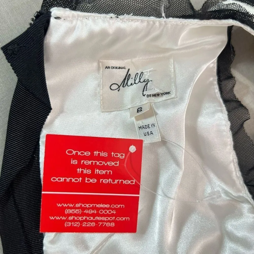 Milly Women's White Lace Sleeveless Black Frill Trim Sheath Mini Dress Size 6 - Image 7