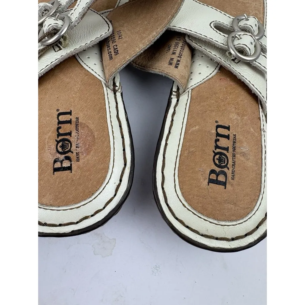 *New Born Dominica Sandals Womens Size 10 Leather Slip On Comfort Travel Resort White - Image 10