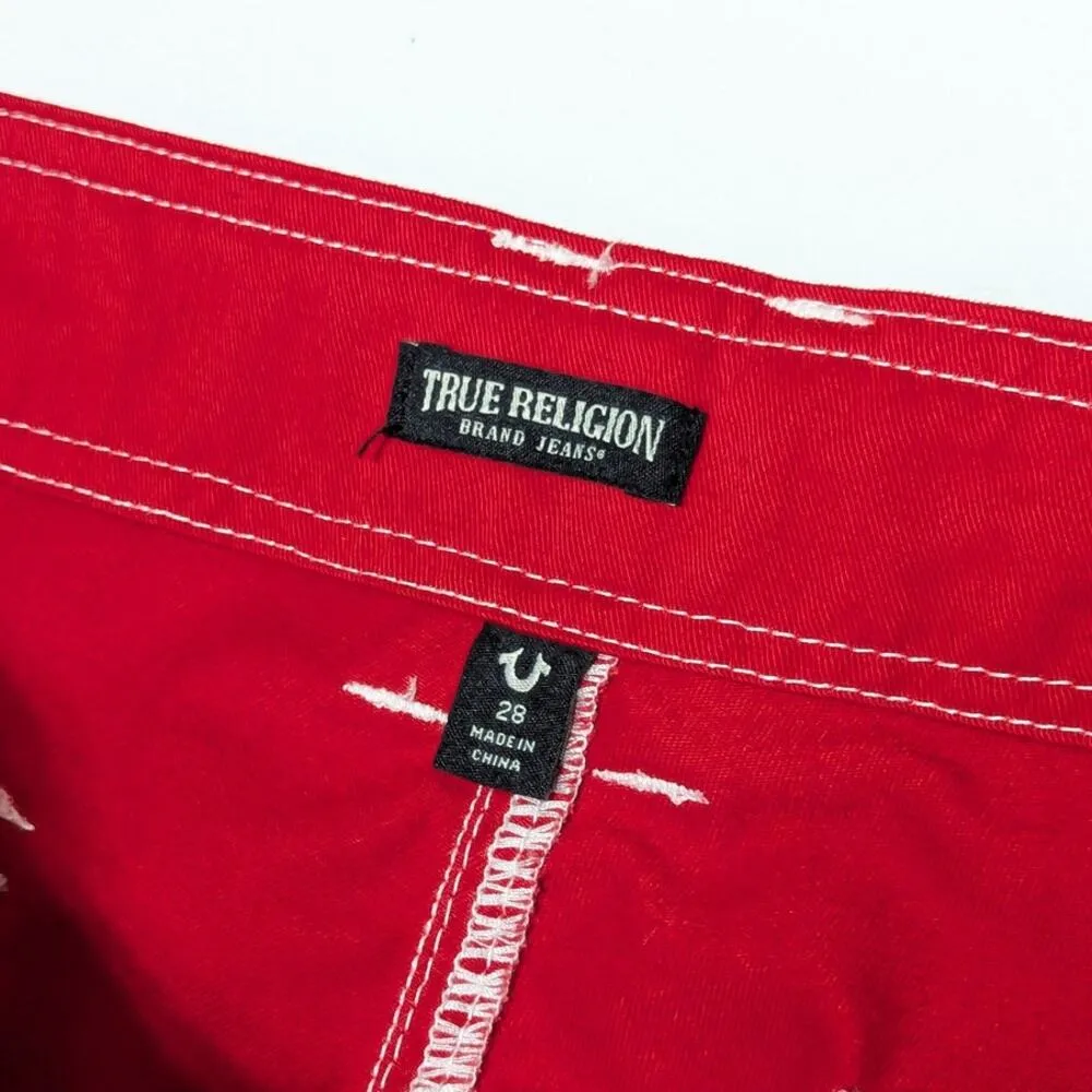 True Religion Military Single Needle Cargo Pants Red Baggy Relaxed Fit Utility - Image 4