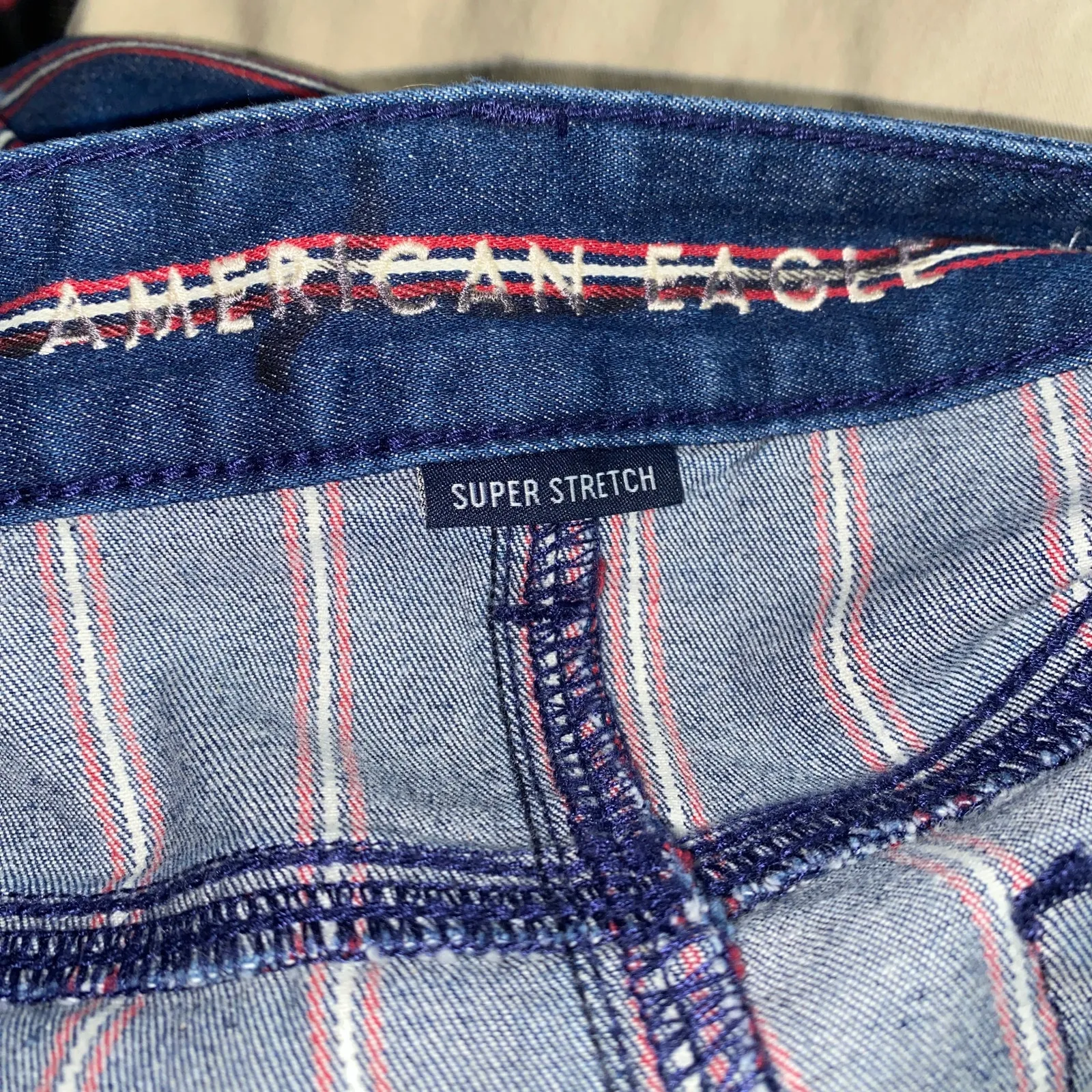 American Eagle Outfitters Blue Red Striped Denim High Rise Mini Jean Skirt 8 - Image 5