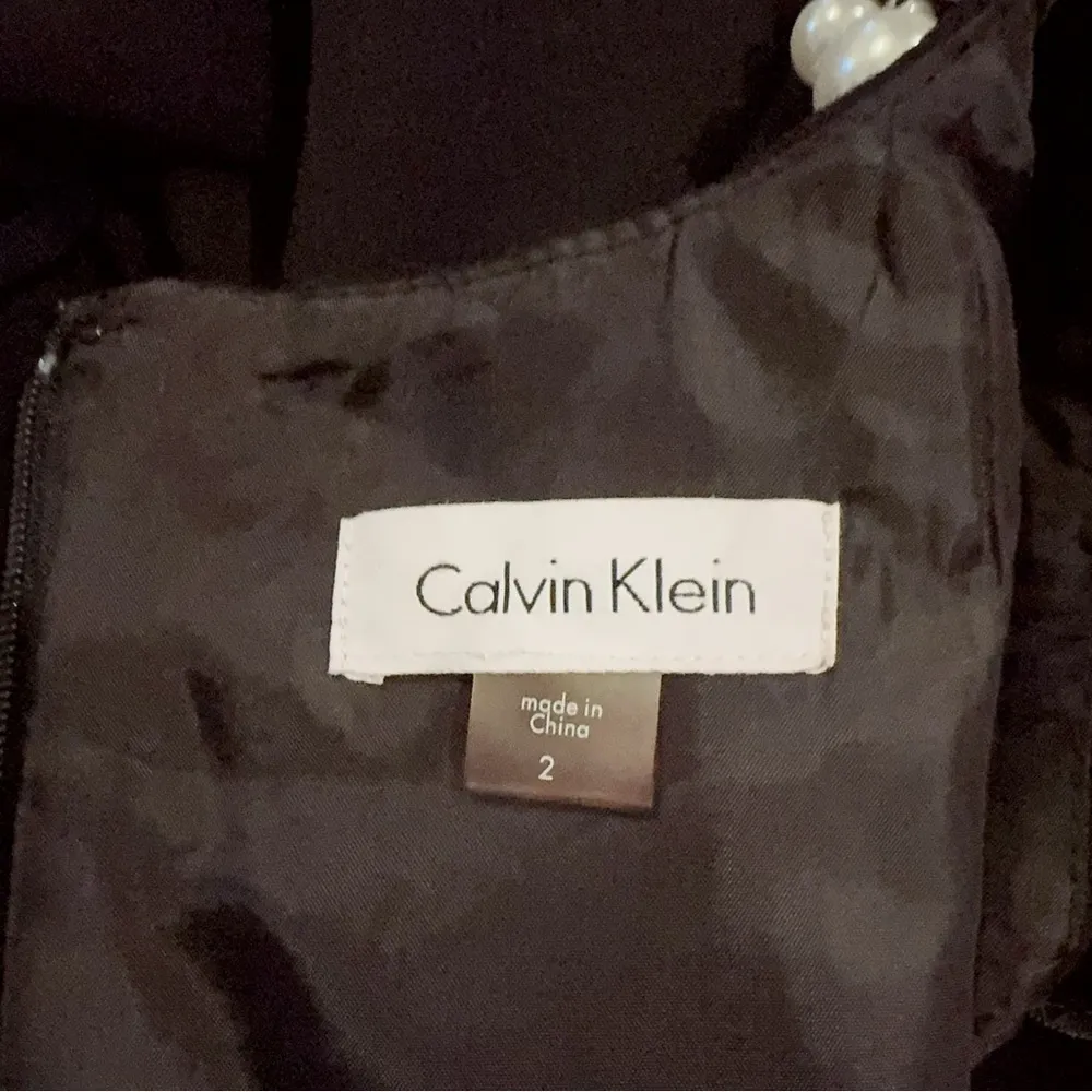 Calvin Klein Elegant Black Sleeveless Dress with Pearl Embellished Neckline SZ 2 - Image 8