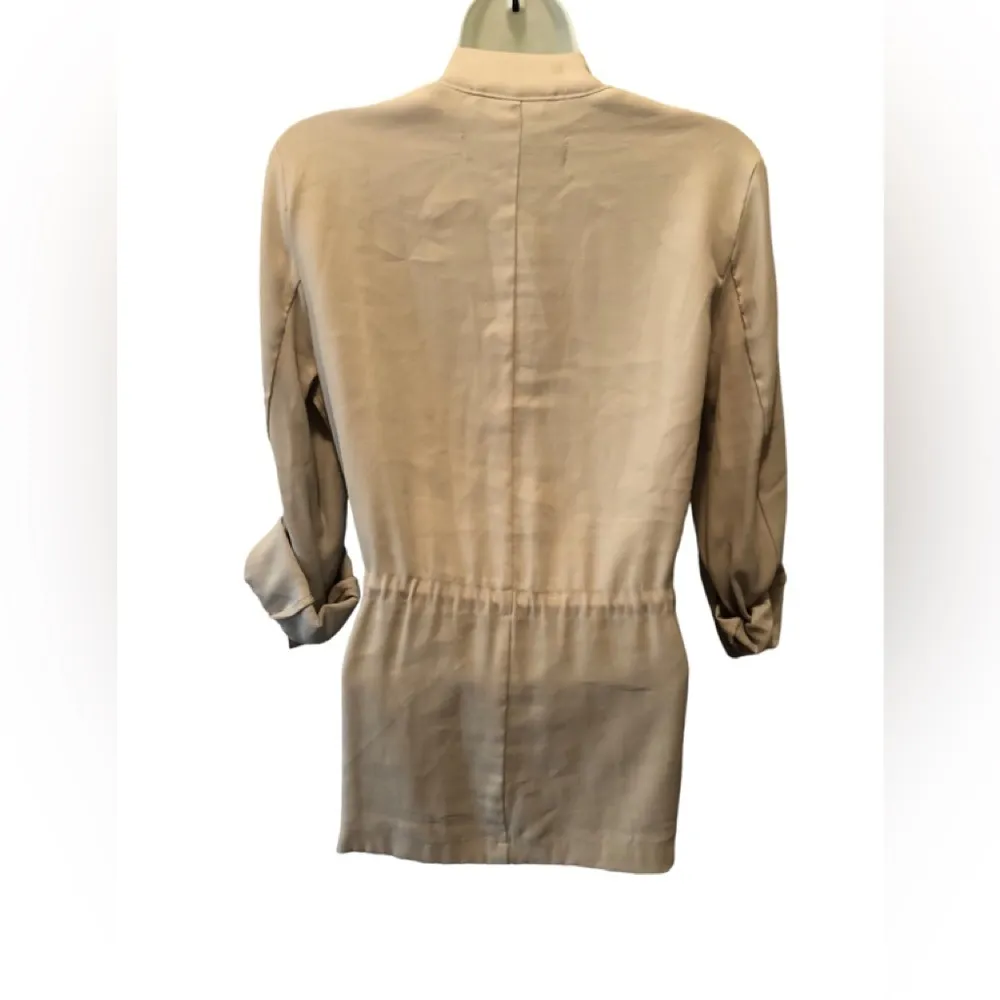 Zara Flowy Blazer Sz. S Cinched Waist Beige Rolled Sleeve Viscose Dressy Career - Image 5