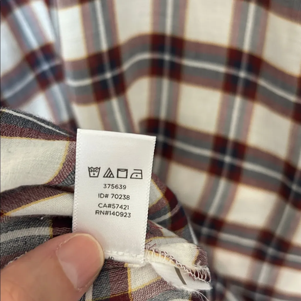 Ann Taylor loft white navy maroon plaid long sleeve boxy sheer blouse top M - Image 11