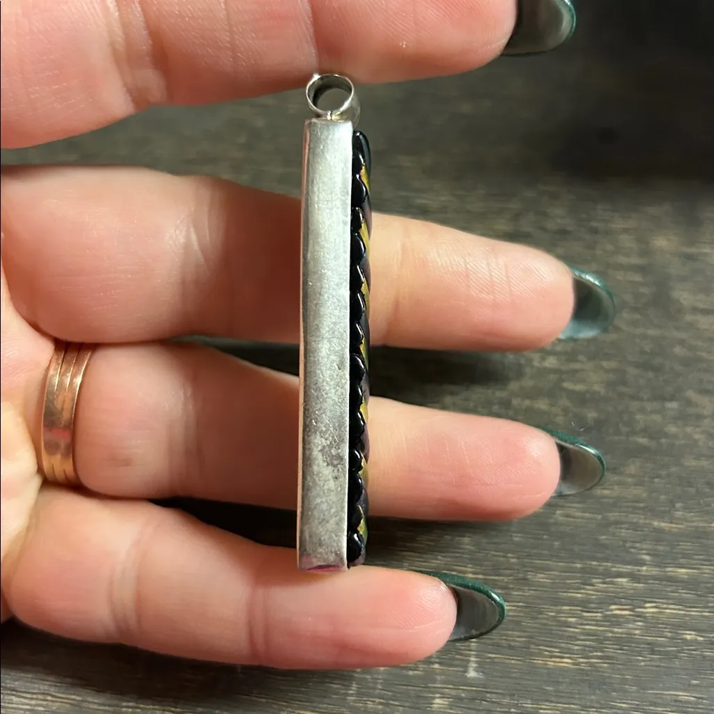 Striped Purple and Blue Metallic Glass Pendant set in Sterling - Image 3