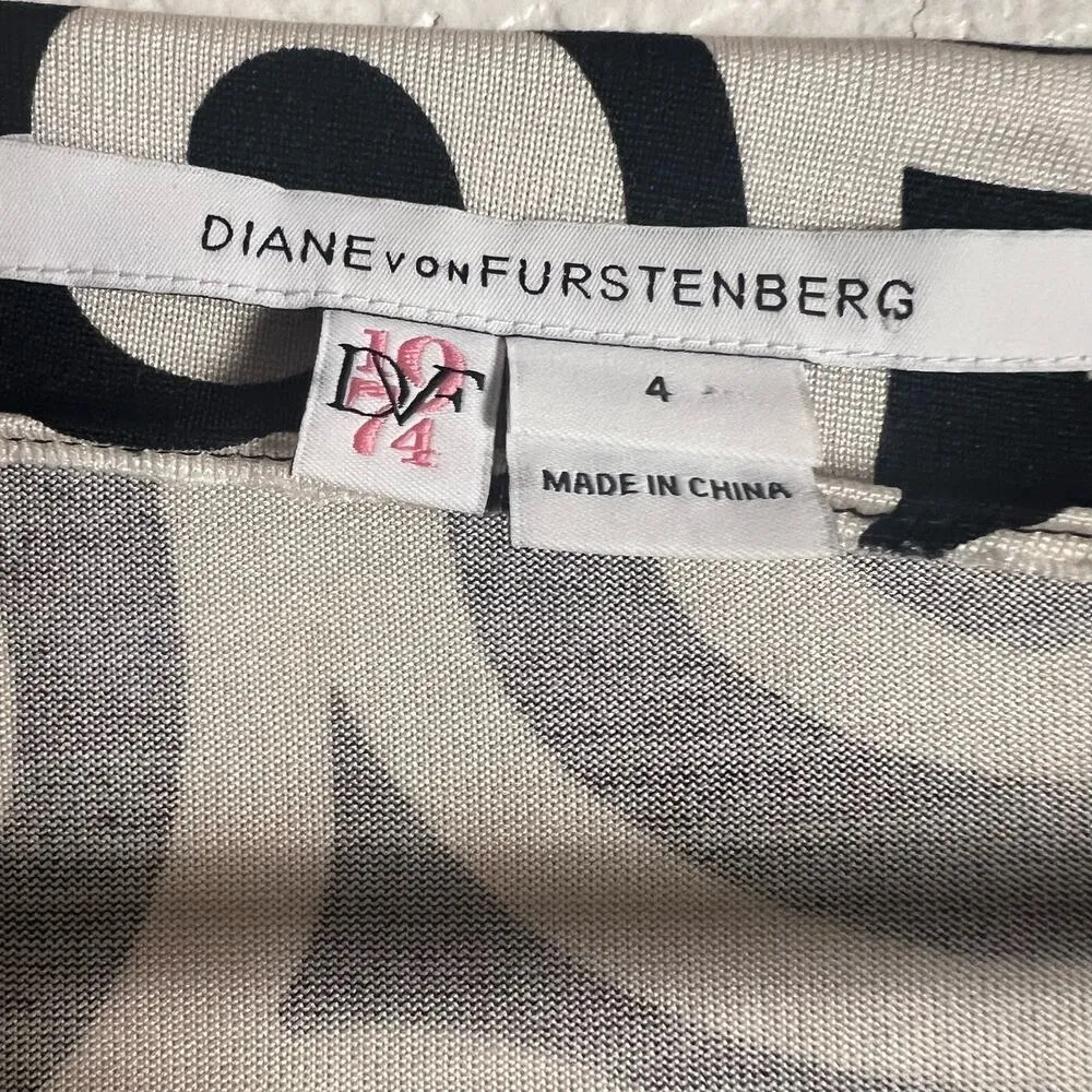 Diane von Furstenberg Julian Silk Jersey Swirl Print Black Wrap Mini Dress Sz 4 - Image 13