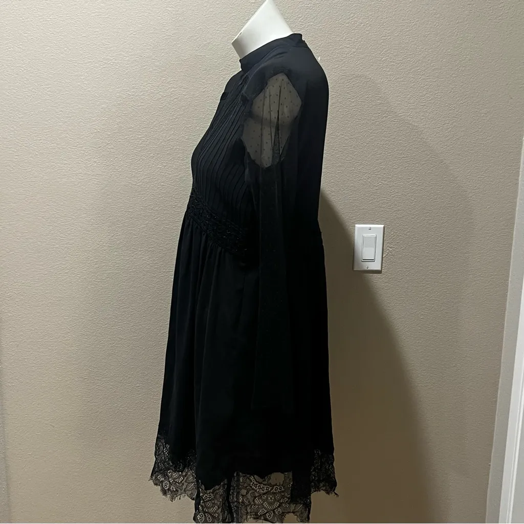 Zara basic black lace long sleeve black dress - Image 4