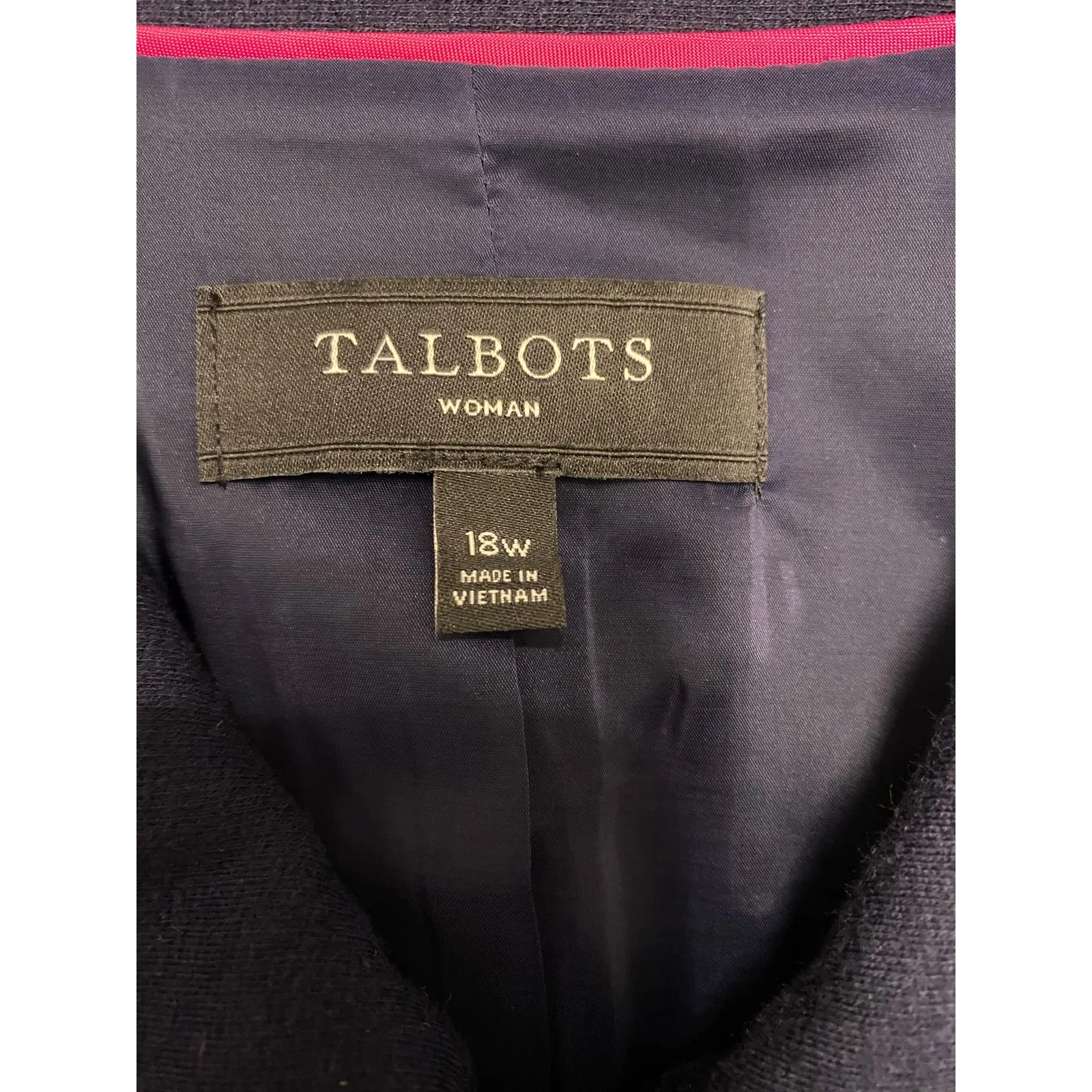 Talbots Woman 18W Navy Blue 60's Style Blazer Jacket Peter Pan Collar Peplum Hem - Image 5