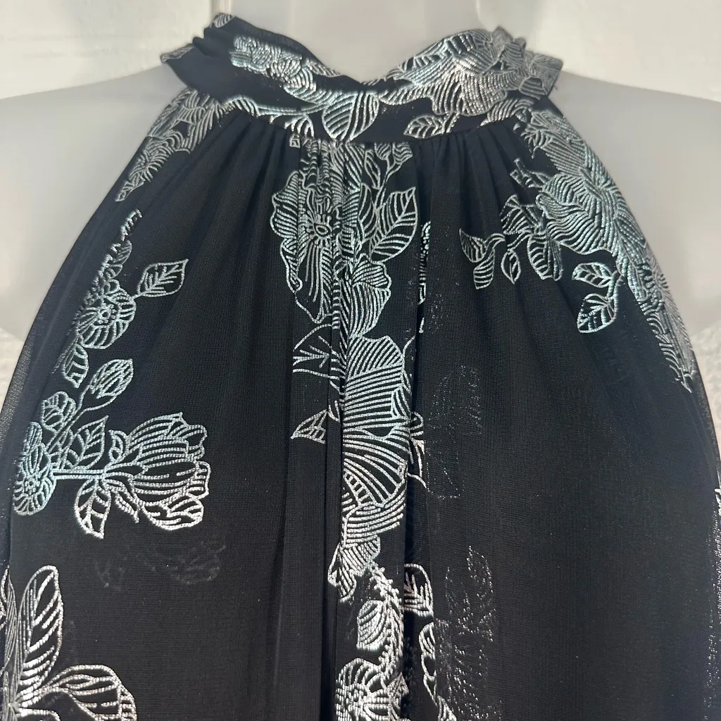 MSK Elegant Black and Silver Floral Halter Pantsuit Size Large EUC - Image 5