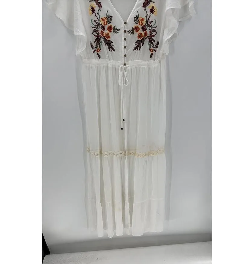 Xhilaration Swim Maxi Cover Up Size S White Beach Floral Sheer adjustable waist - Image 4