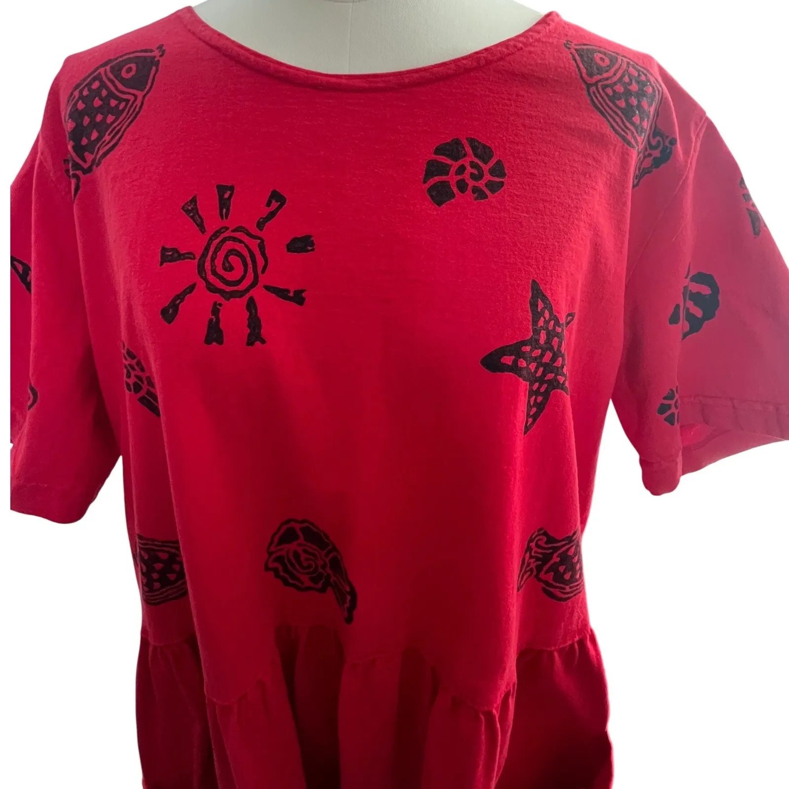 Viva City Red Cotton Beach Nautical Print Casual Dress Pockets Size L Size L - Image 2