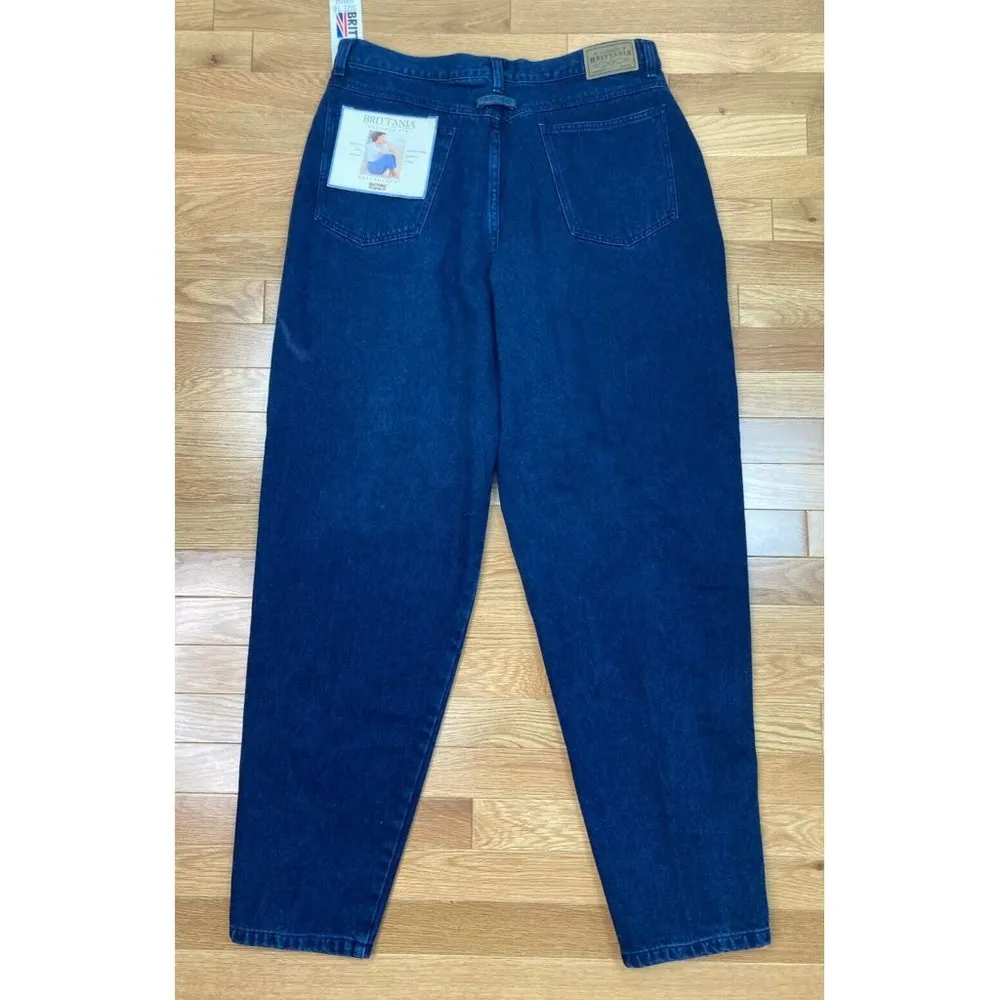 New Vintage Brittania Relaxed Fit Mom Jeans Womens 16 Dark Wash High Rise Pleats Blue - Image 6