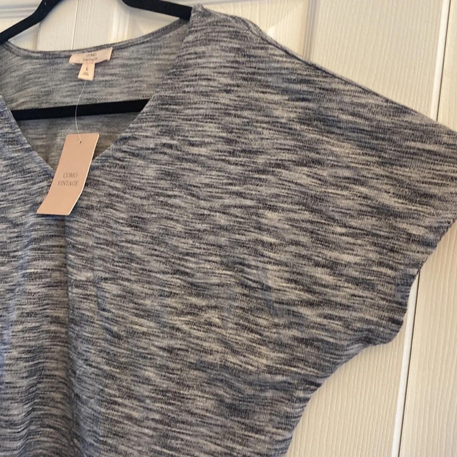 Como Vintage Womens Large Heather Gray Tie Front V Neck Clean Girl NEW Peasant - Image 2