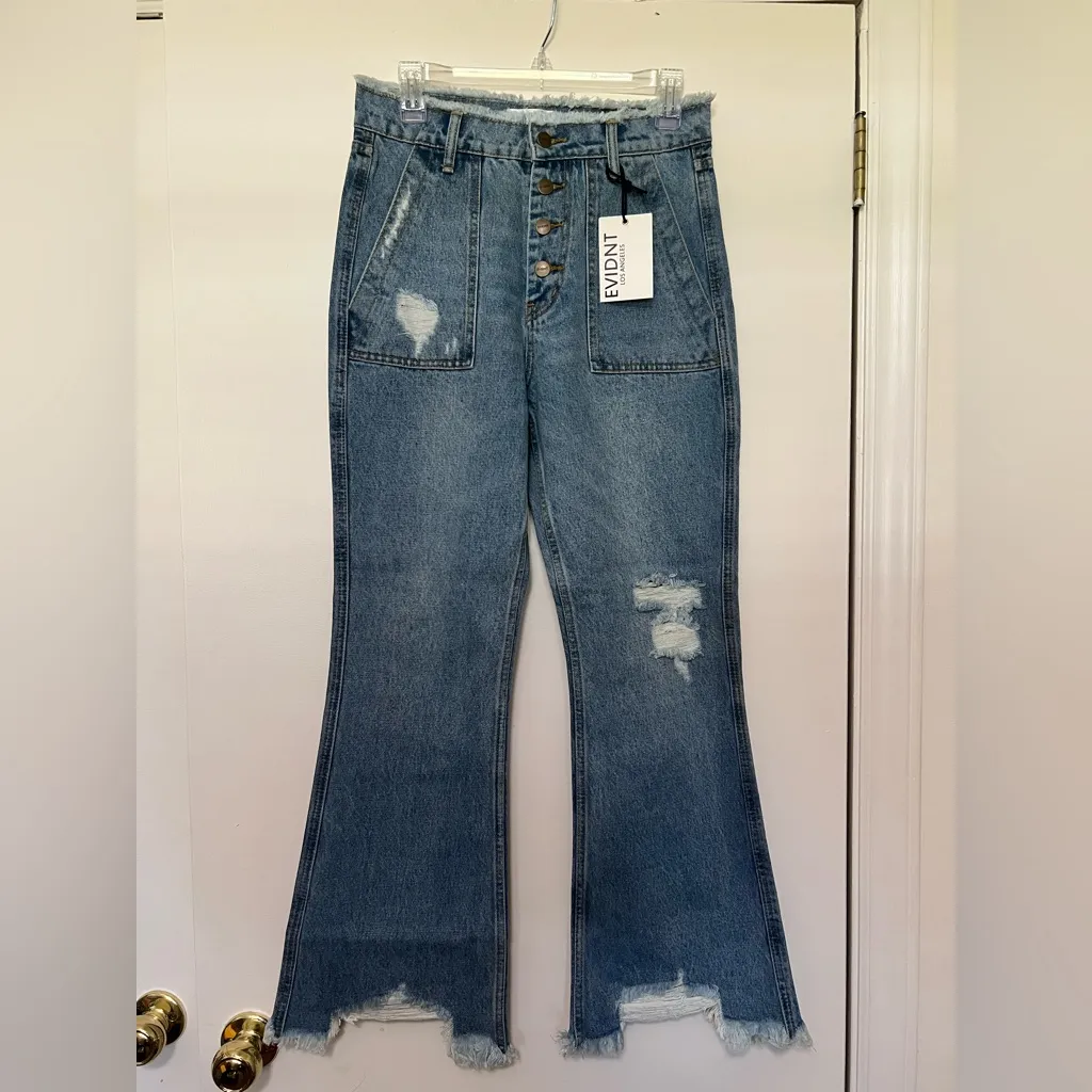 Evidnt Saint-Denis Flare Jeans Size 27 - NWT Distressed Wide Leg - Image 2