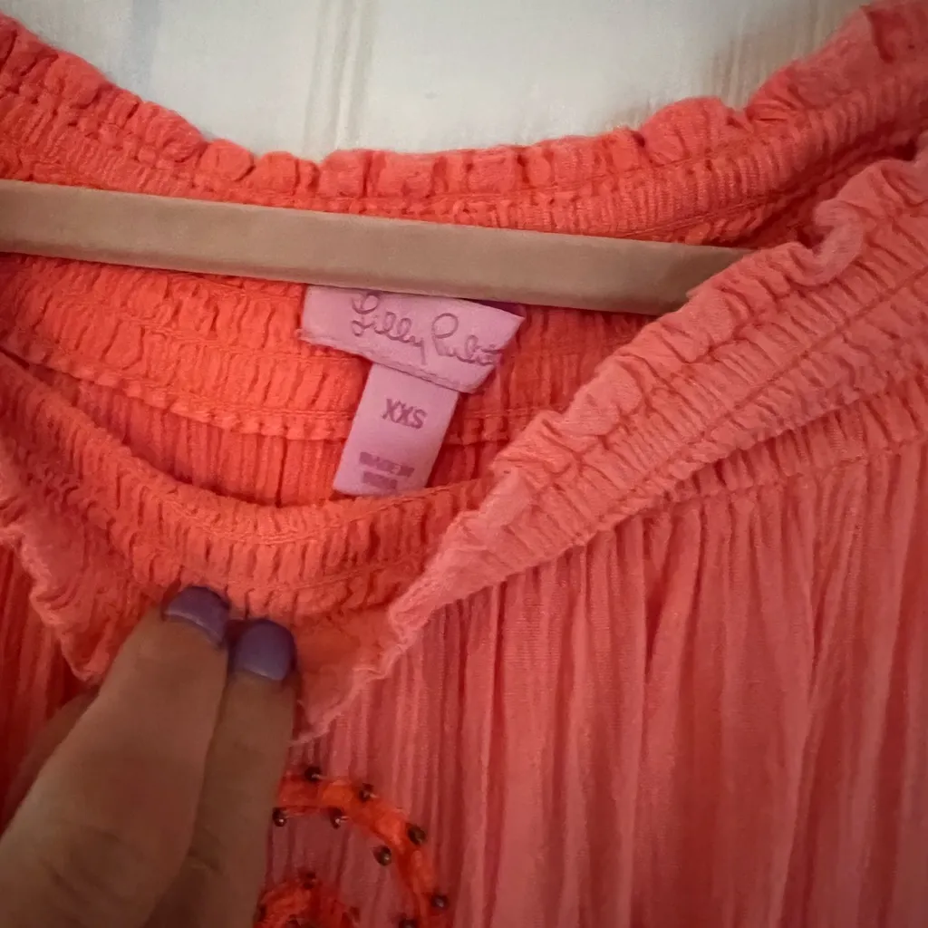 Lilly Pulitzer Nita Maxi Dress Off The Shoulder Guava Melon Beaded XXS - Image 8