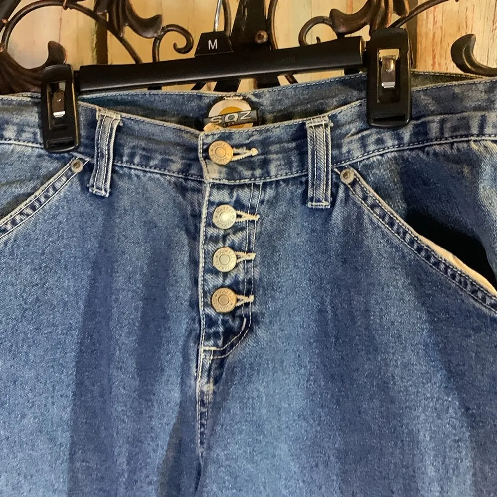 Vintage 90’s Y2K Squeeze SQZ Flare Button Fly Jeans Size 7/8 Blue - Image 2