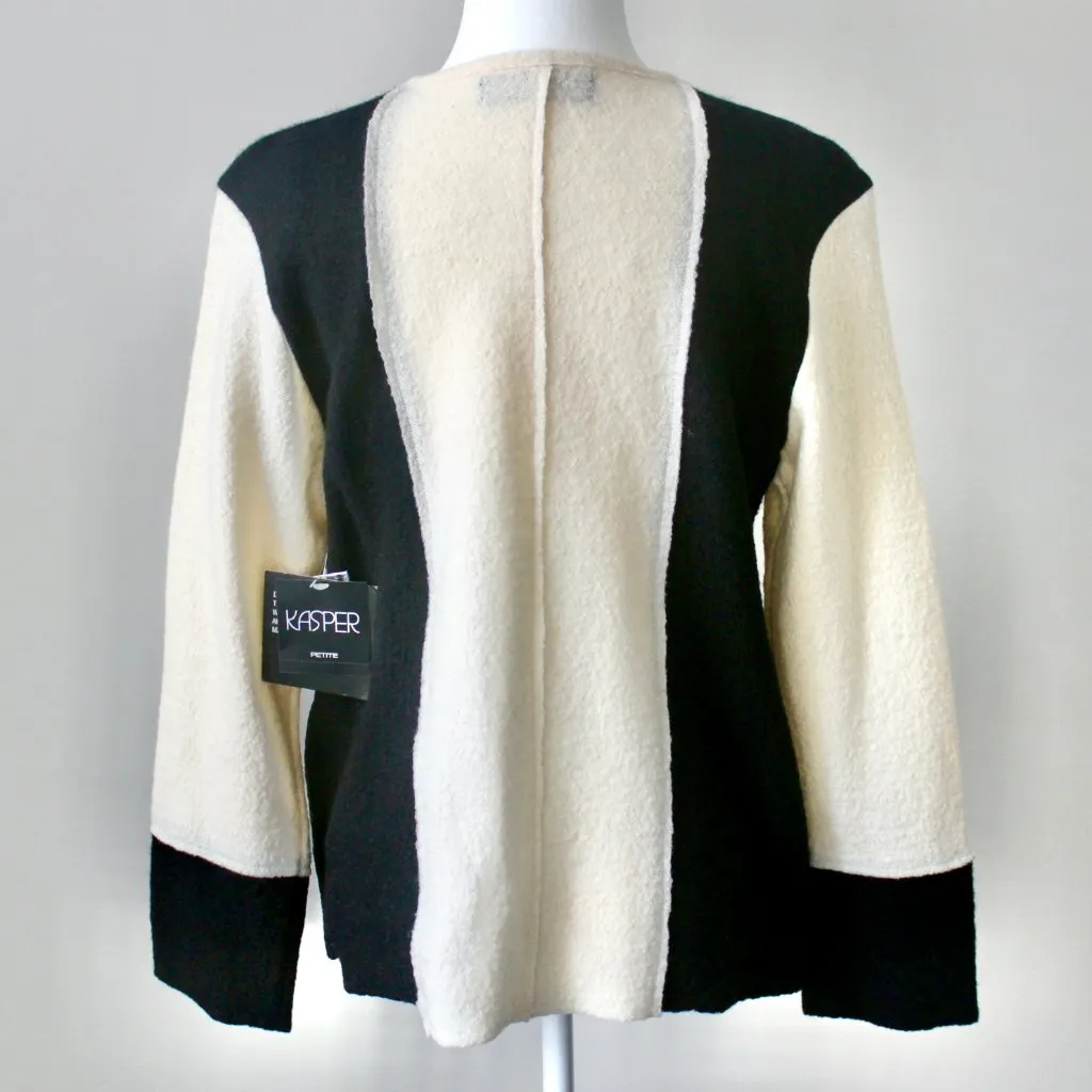 NWT Kasper 100% Wool Cream Black Professional Sweater Jacket Petite Large - Image 4