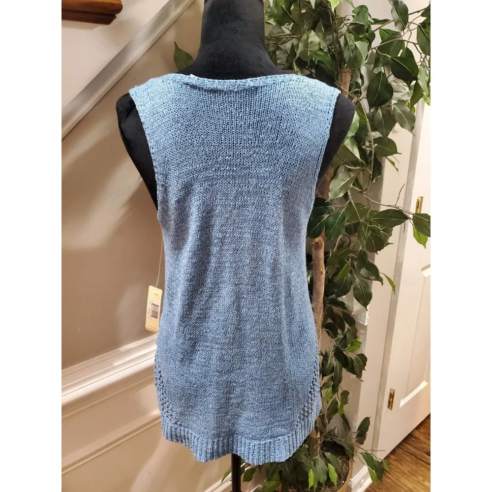Cyrus Women's Blue Solid Acrylic Round Neck Sleeveless Pullover Sweater Size M - Image 8