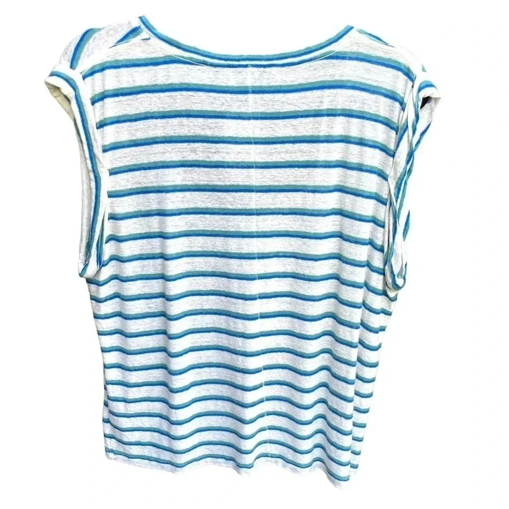 Veronica Beard Linen Arion Muscle Tank Sleeveless Stripe Shirt - Image 11