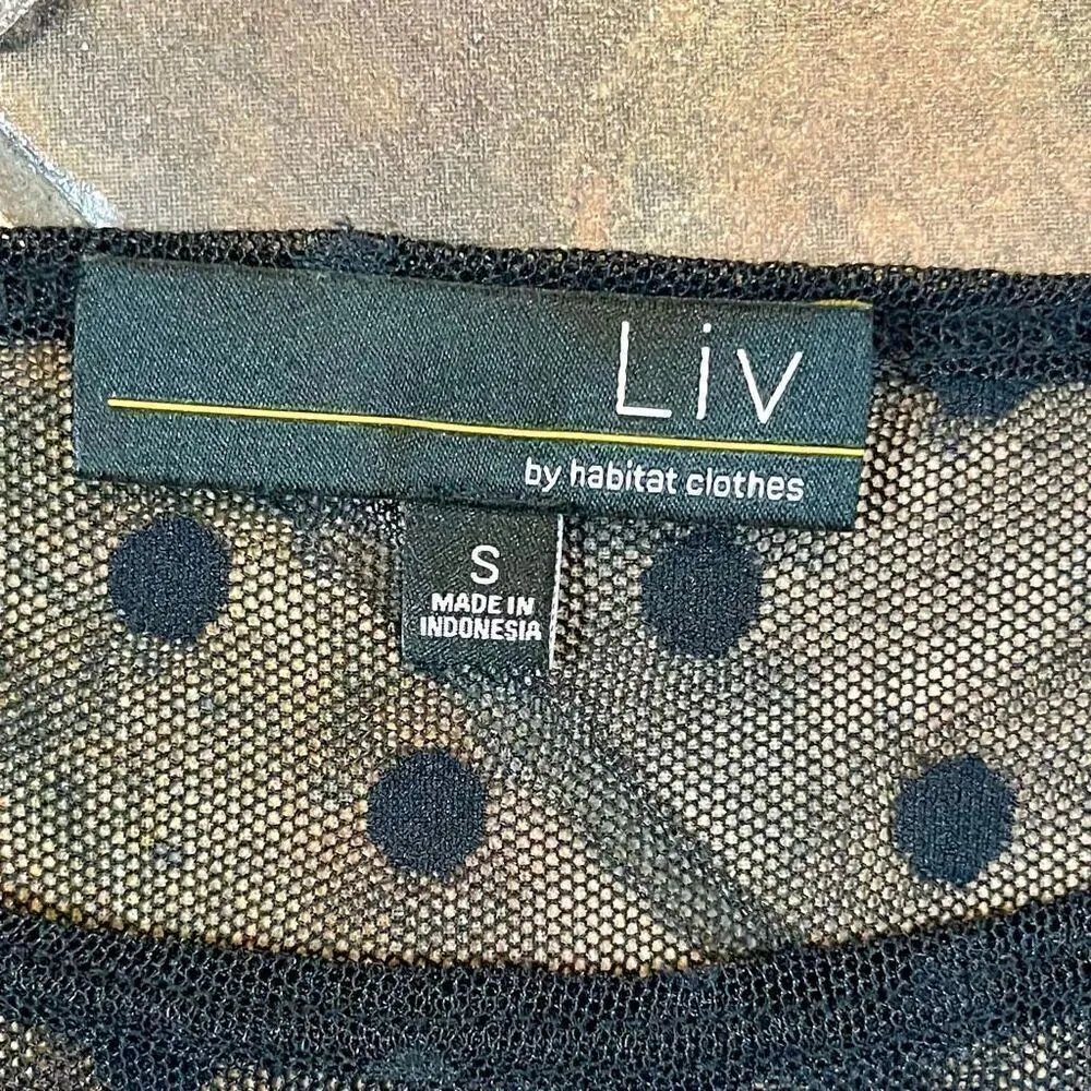 Liv By Habitat Clothes Mesh Sheer Long Sleeve Polka Dot Top Small Black - Image 8