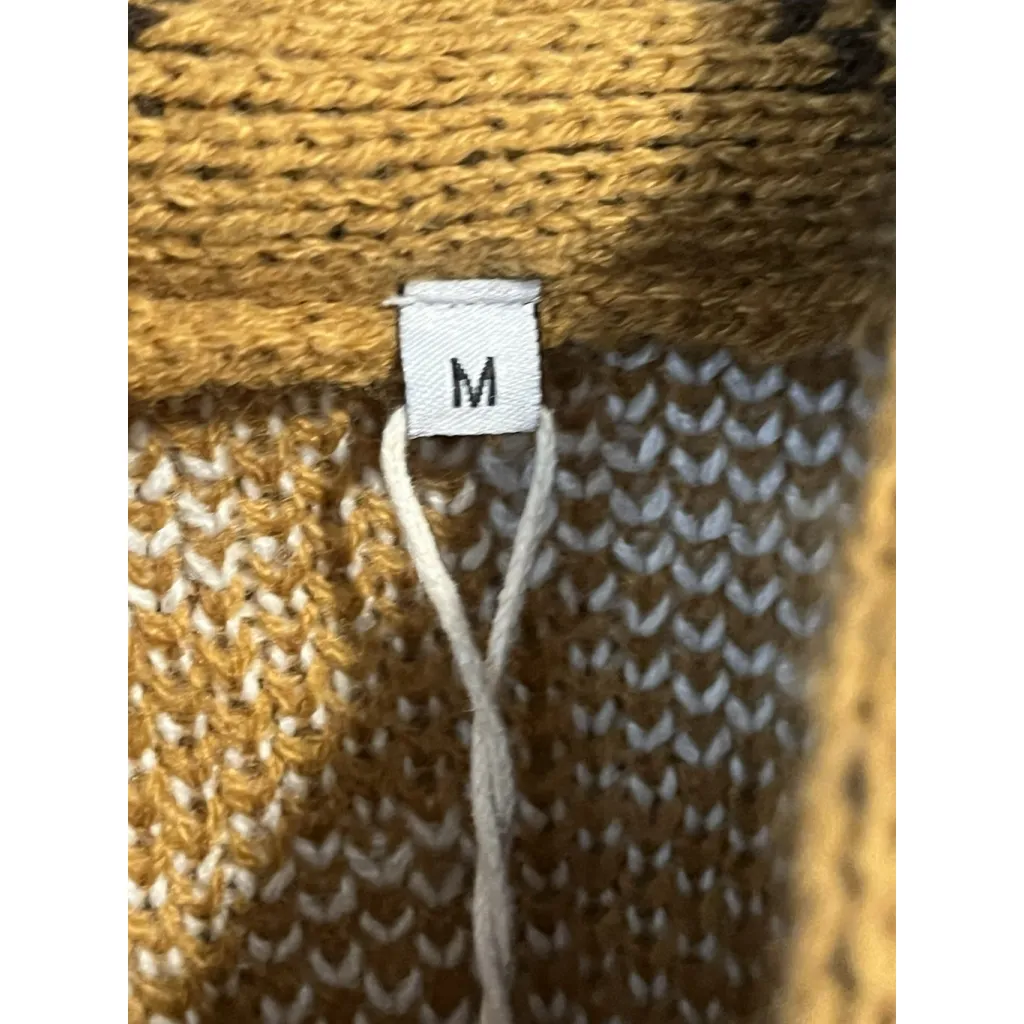 Hooded Sweater Geometric Knit Womens Size Medium Brown White Pull Over Cowl Neck - Image 7