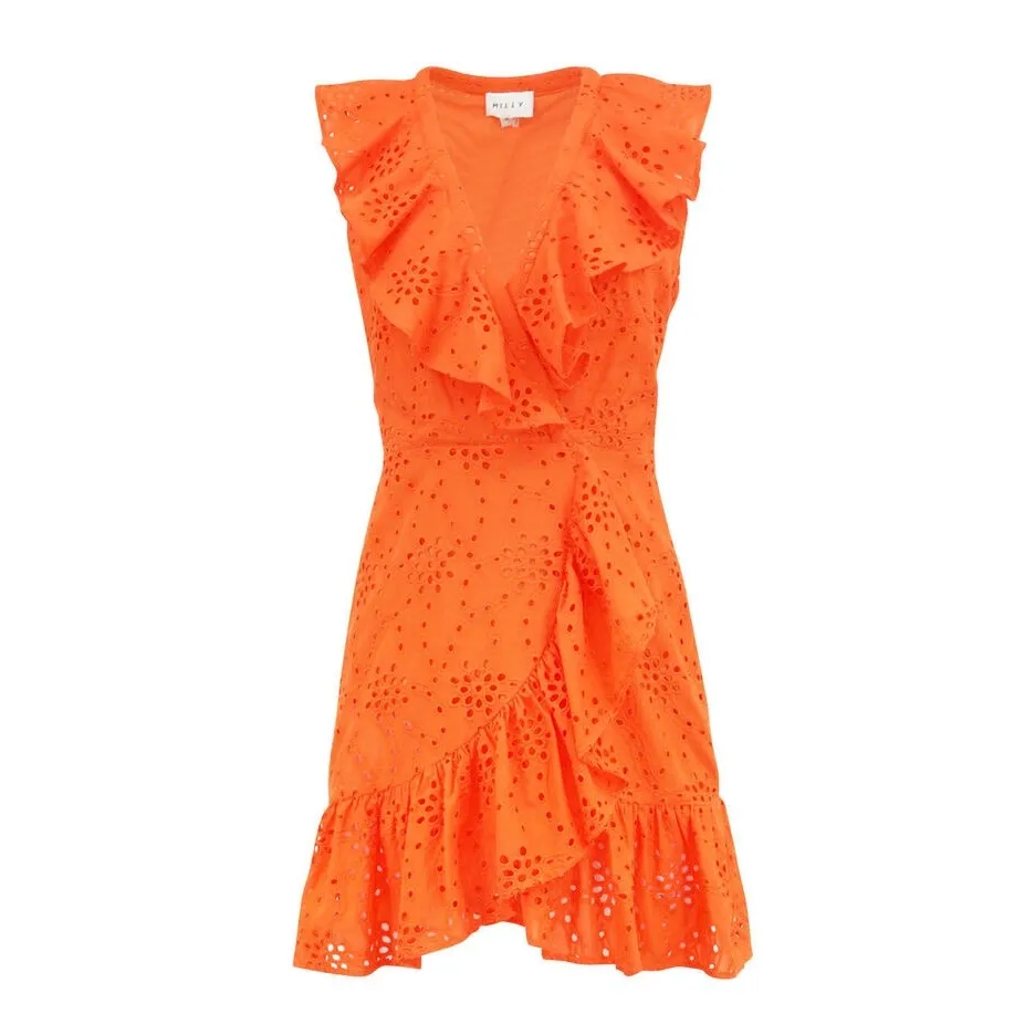 Milly Novi Eyelet Wrap Dress Sz 12 Orange Wrap Sleeveless Party Summer‎ Wedding - Image 12