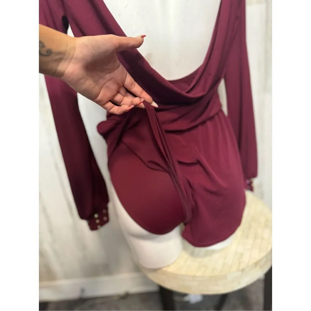 Burgundy backless romper Red - Image 9
