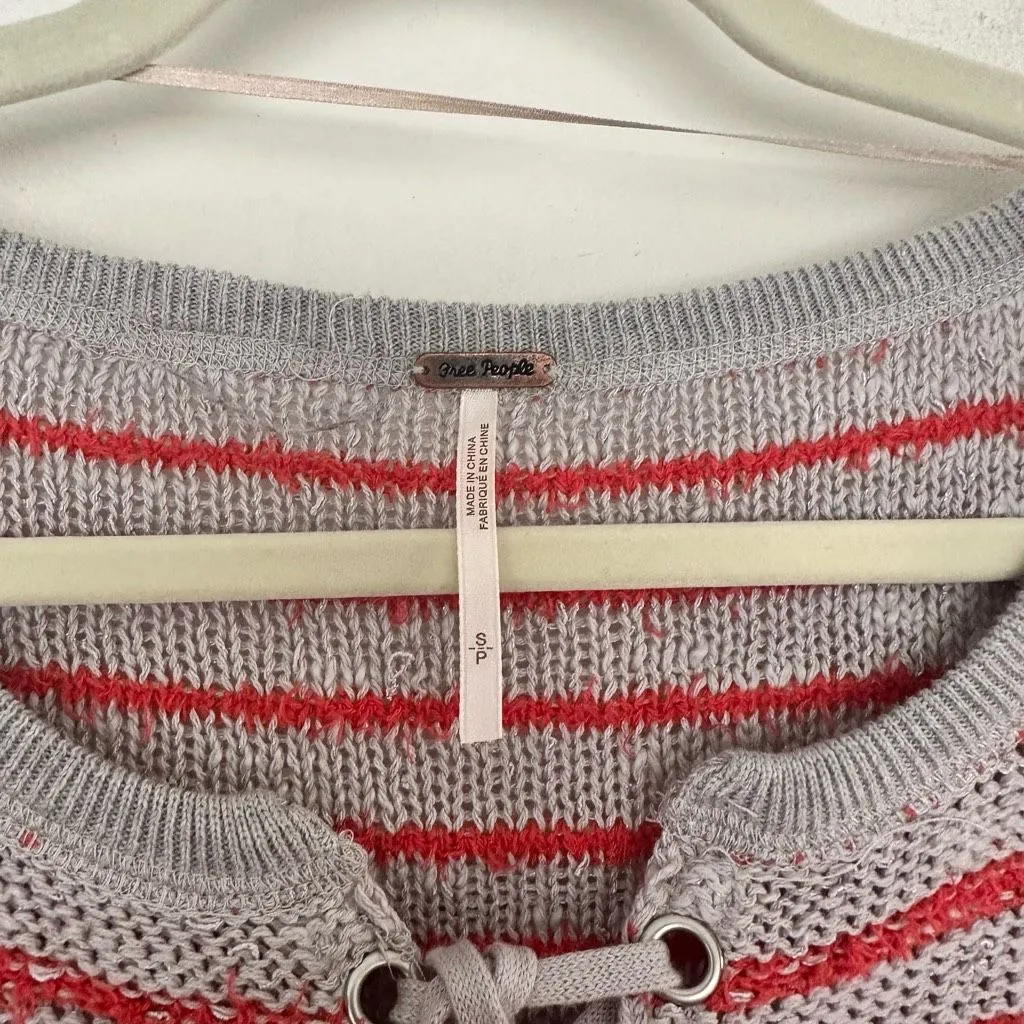 Free People Women’s Small Judy Punk Lace Up Sweater Striped Babydoll - Image 2