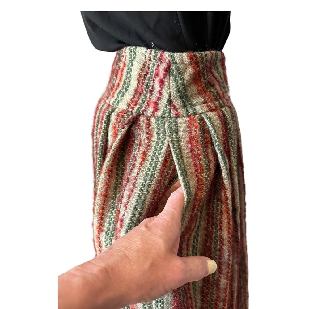 high waisted pleated boucle striped midi skirt size small Red - Image 7