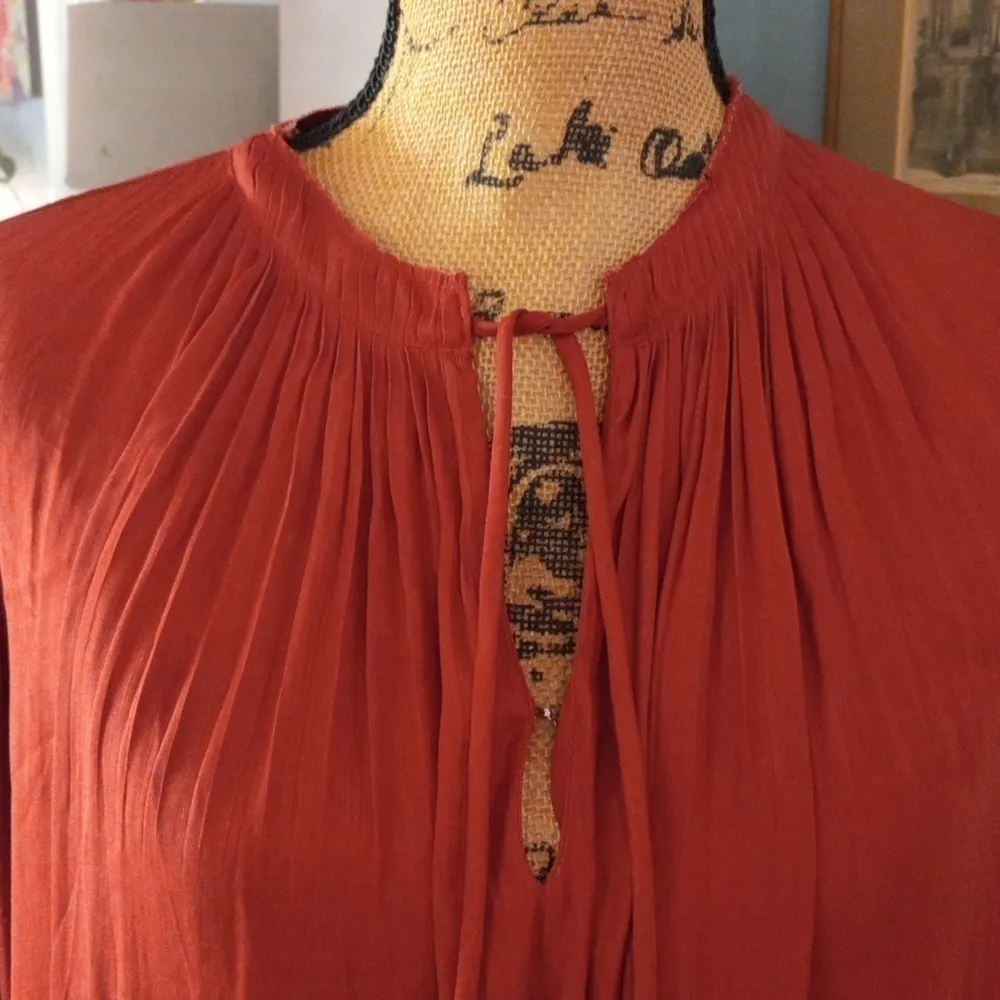 Anthropologie Dolan Left Coast Rust Red Shirred Bohemian Mixed Media Blouse - Image 3