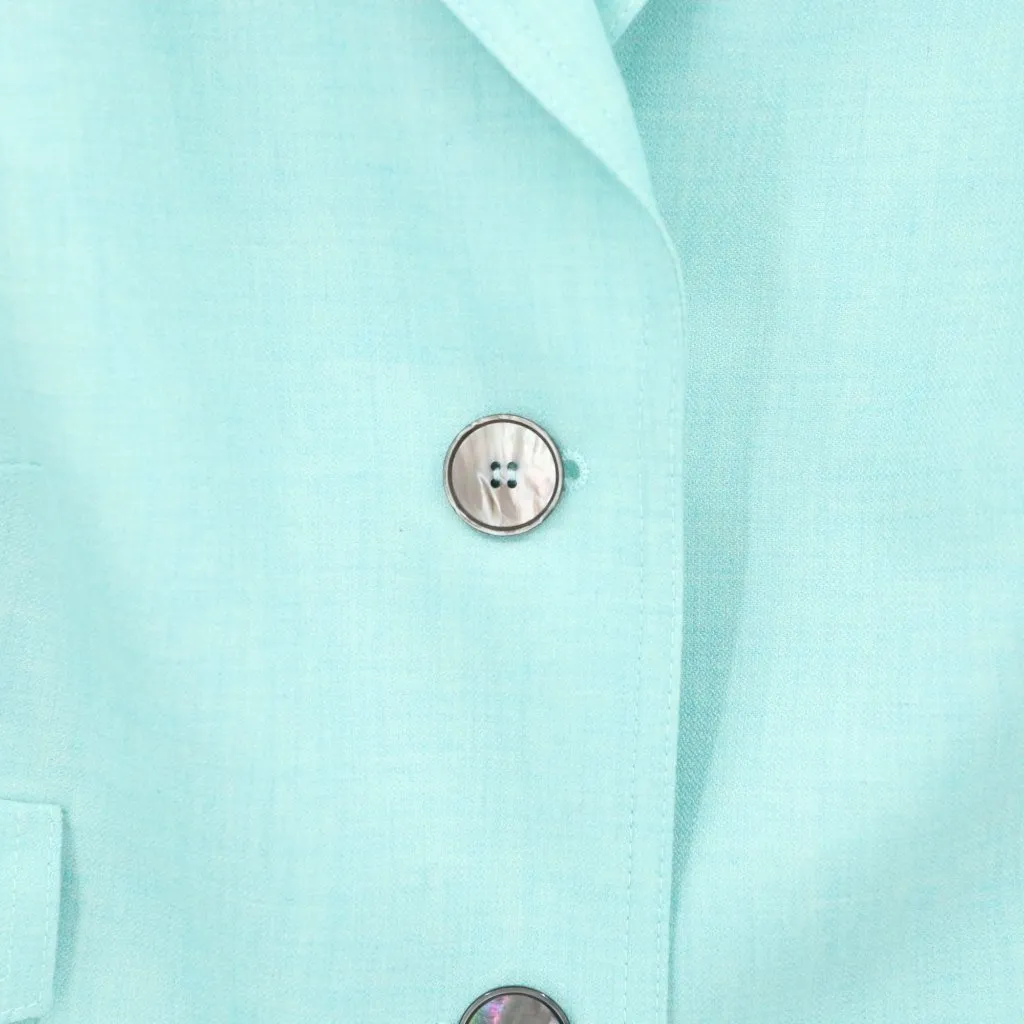Akris Cashmere Silk Aqua Blue Button Front Blazer Jacket 12 - Image 3