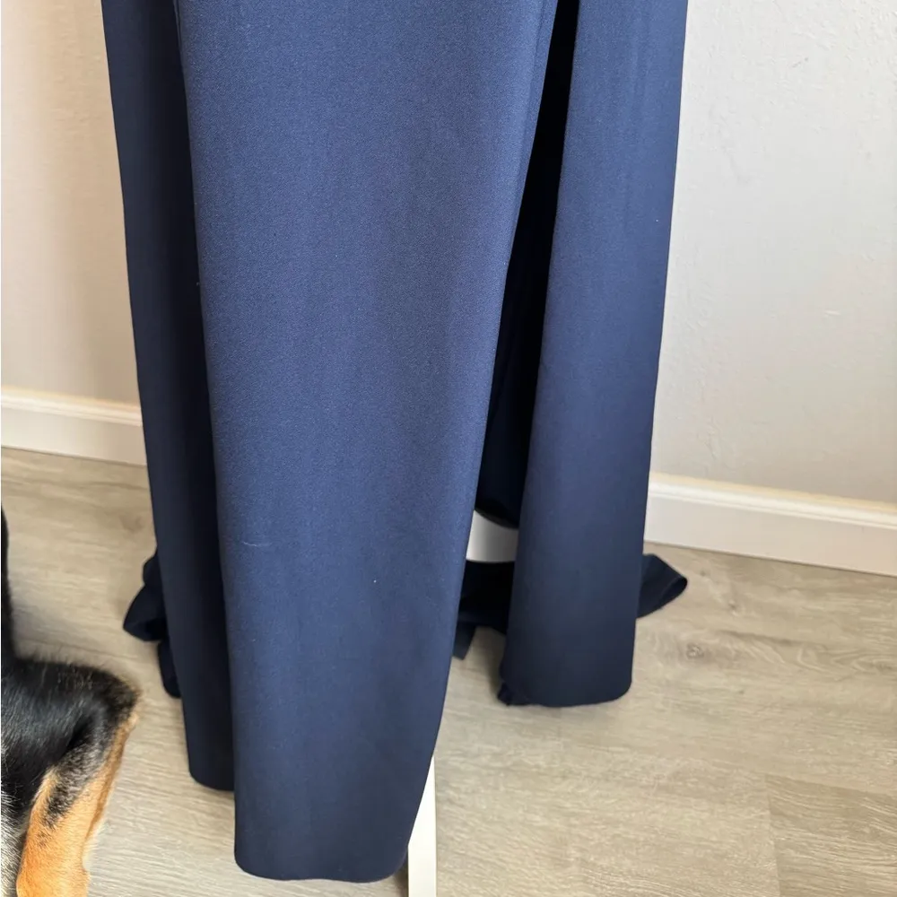 Amsale Navy Square Neck Shift Formal Maxi Dress Women 12 Bridesmaid Prom Simple Blue - Image 2