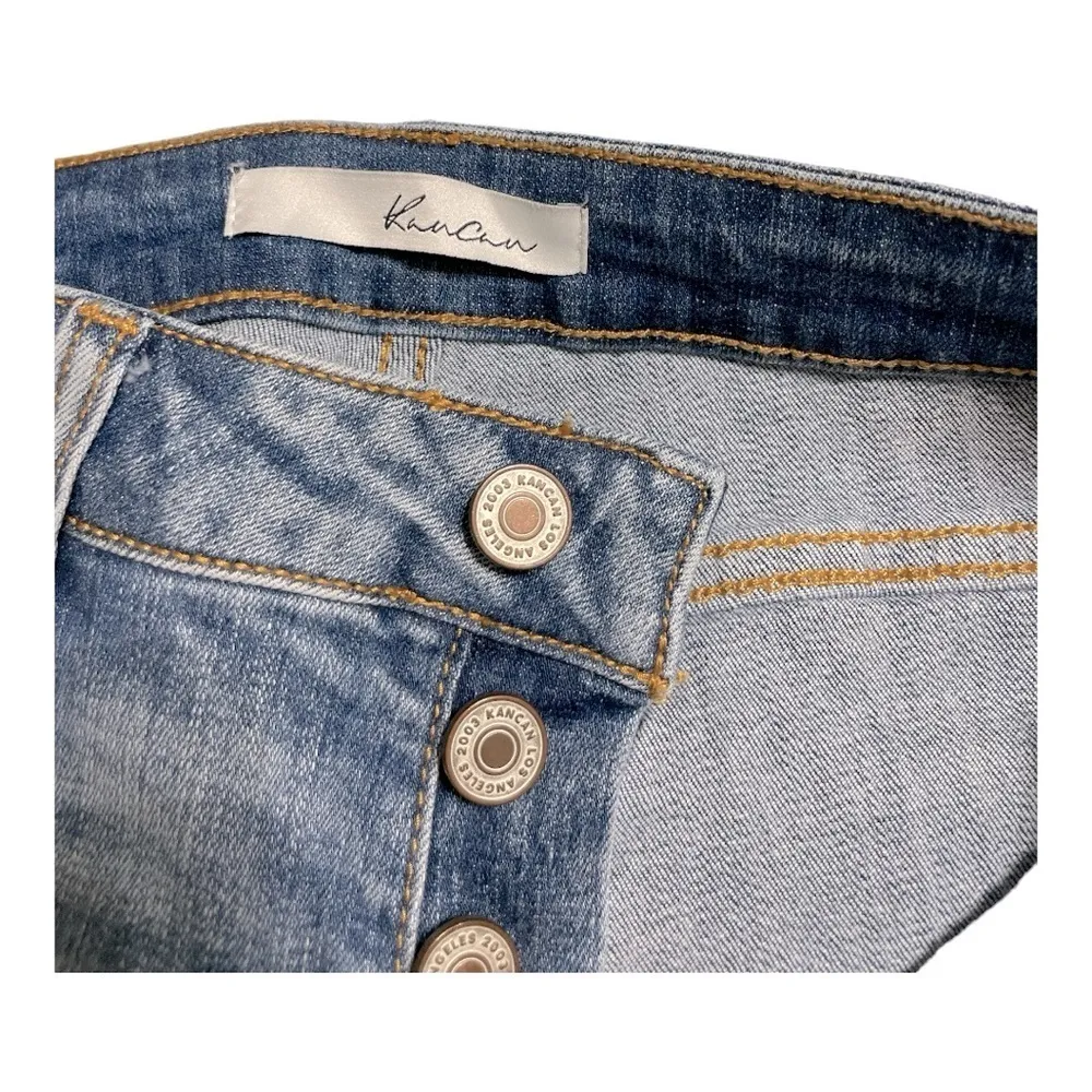 KANCAN USA Estilo 5 Pocket
Button Fly Mid Rise
Distressed Denim Jeans Size 3/25 Blue - Image 8