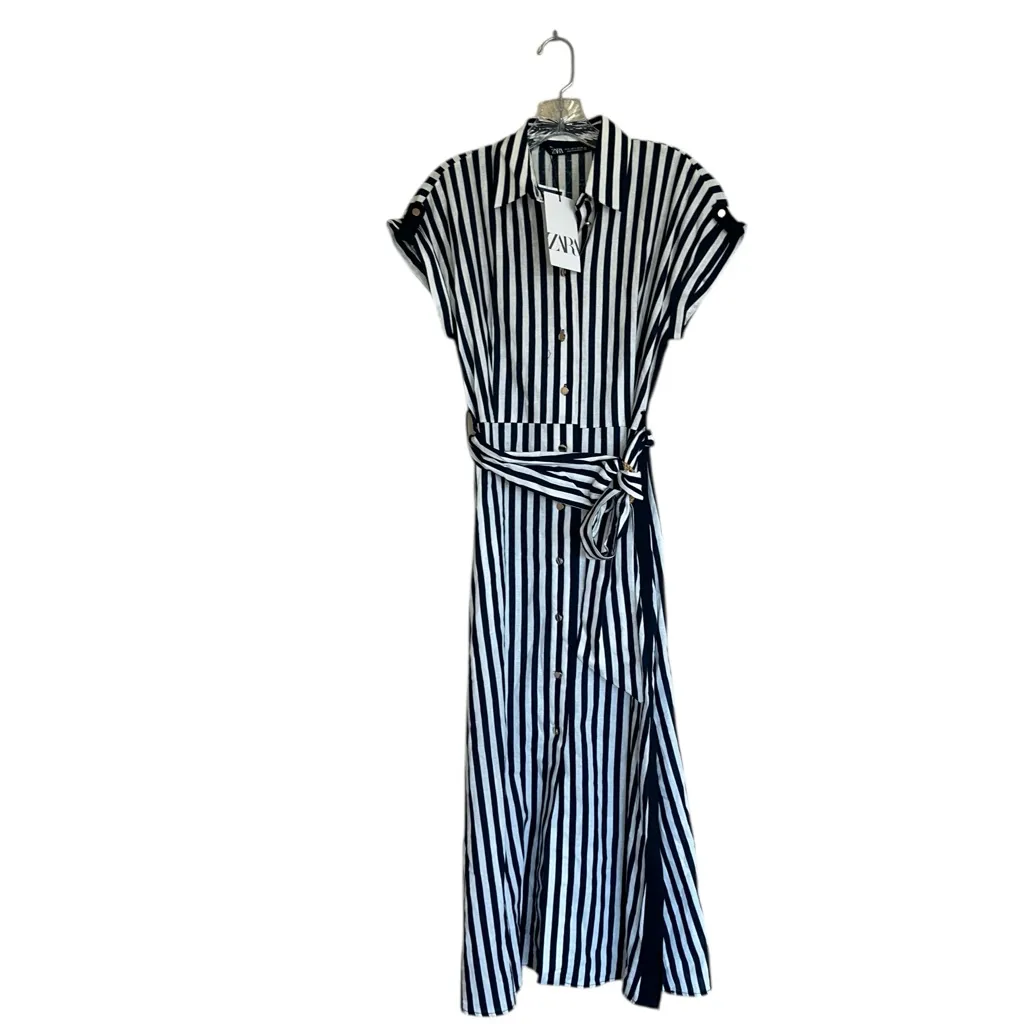 NWT ZARA  STRIPED LINEN/COTTON BLEND MIDI SHIRTDRESS  Bloggers Fave - Image 6