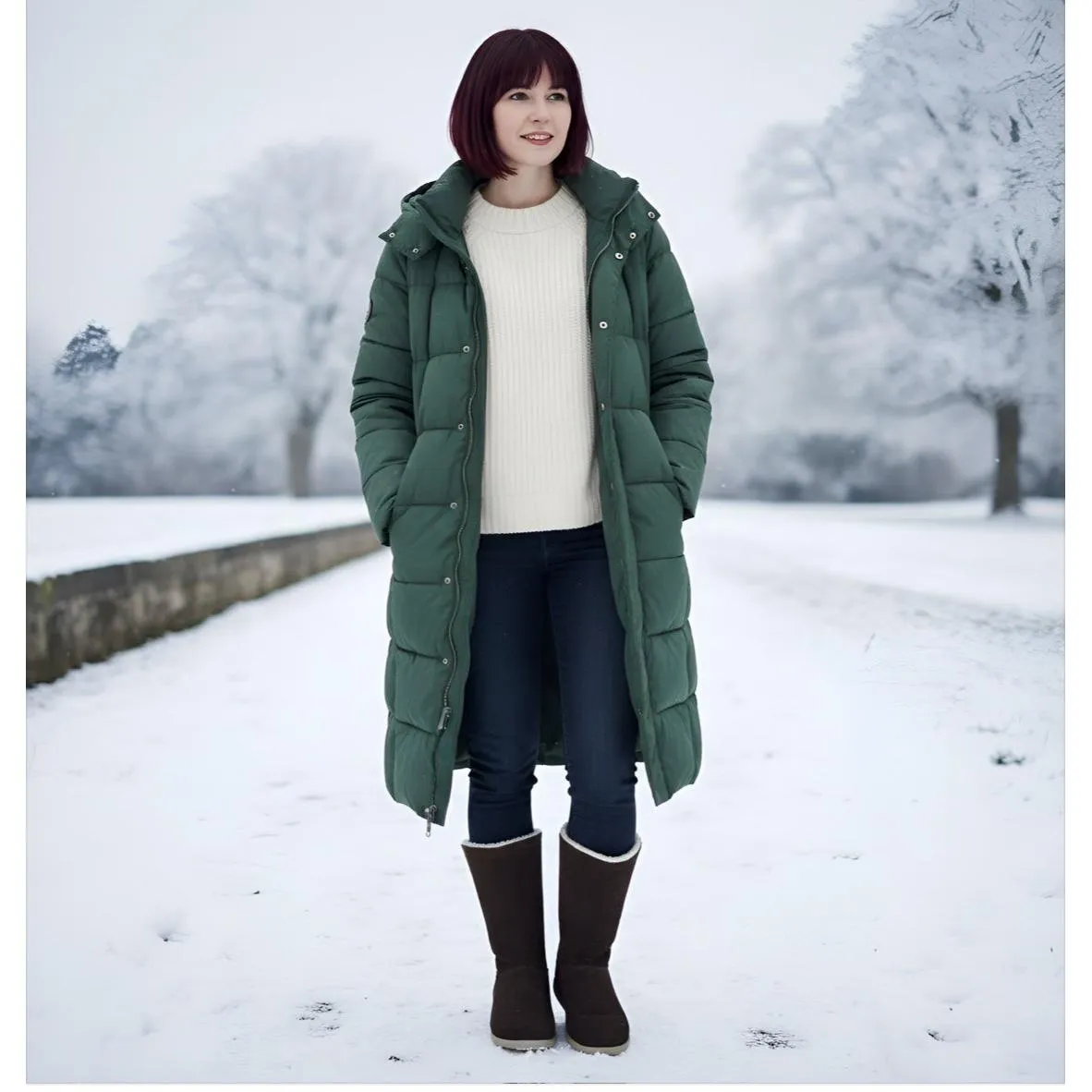 NWT Crocs Womens Adela Foldover Fuzz Snow Boot Size 6 Mahogany Khaki Suede - Image 3