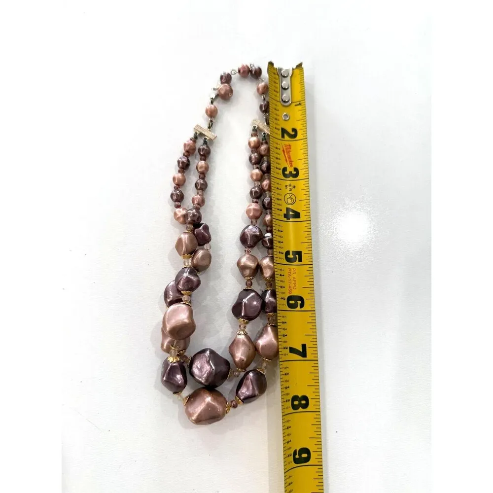 Vintage Pink Purple Double Strand Choker Necklace JAPAN - Image 7