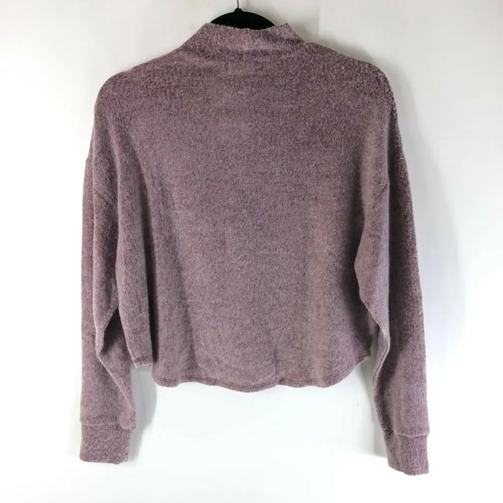 Socialite Womens Sweater Cropped Mock Neck Soft Knit Stretch Oversized Purple XS - Image 2