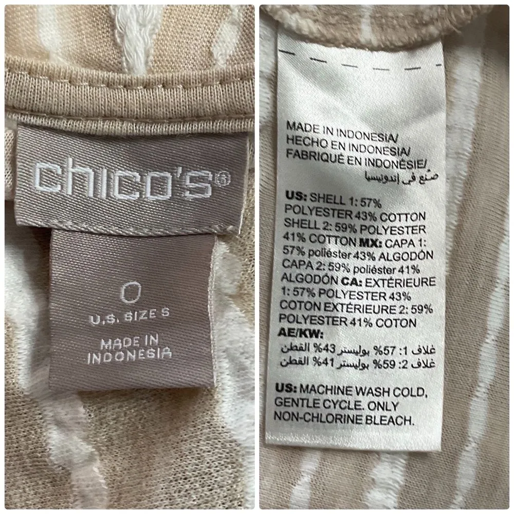 Chico's  Beige White Striped Open Front Long Sleeve Cardigan Small - Image 5