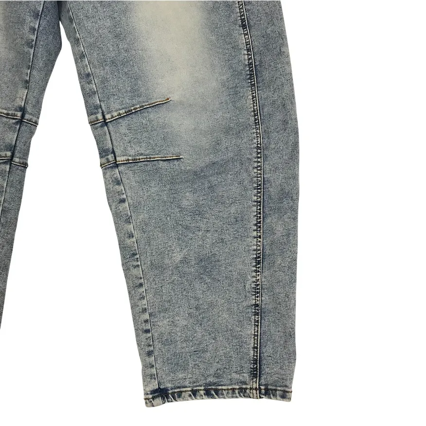 High Rise Barrel Jean Women L Blue Trendy Slouchy Grunge Boho Stretch Everyday - Image 3