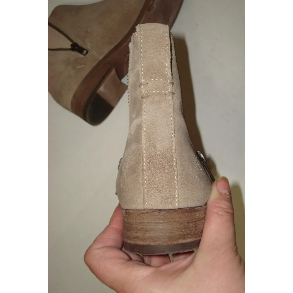 New Womens Carly Zip Chelsea 7.5  Suede Leather Boots Short Ankle Ash Tan - Image 5