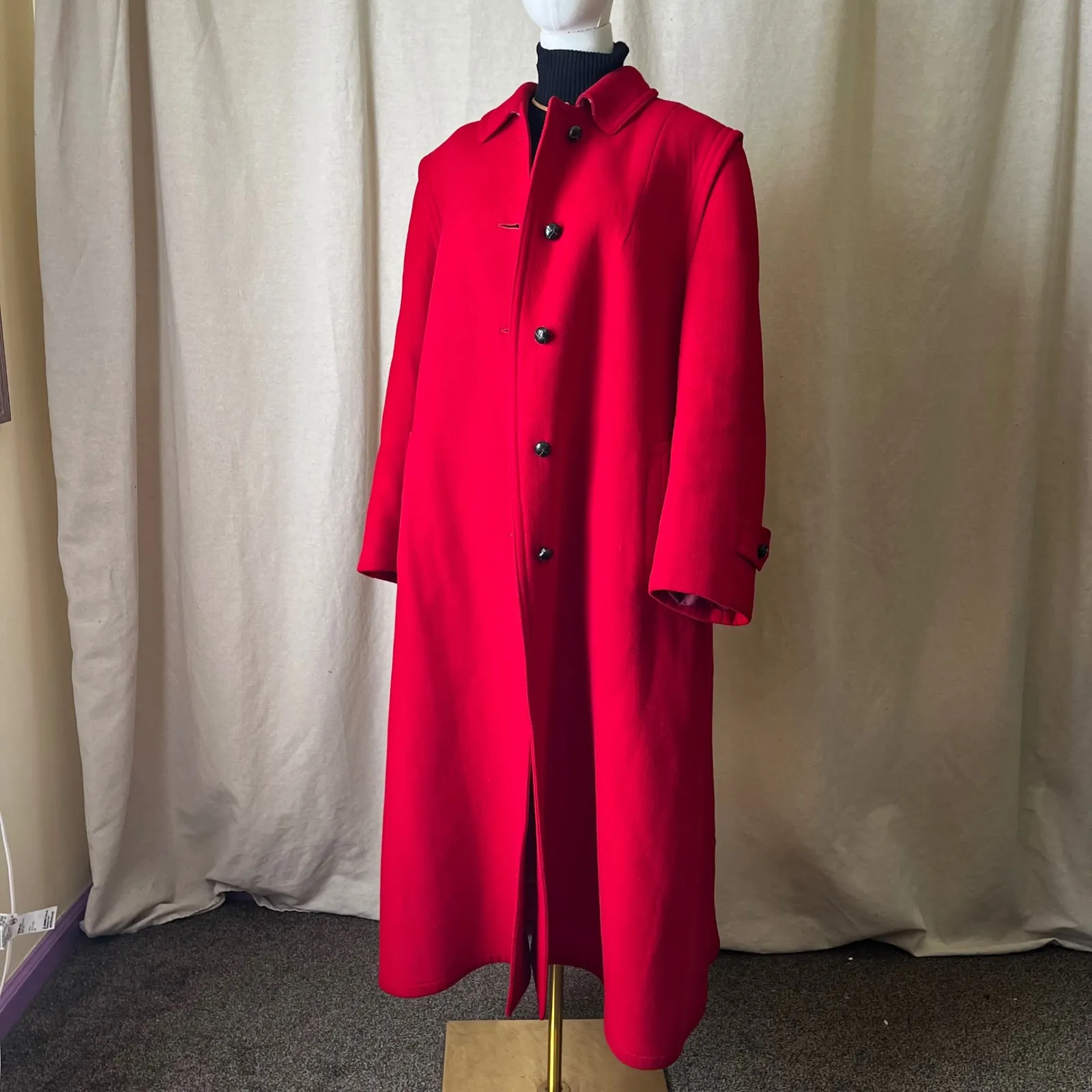 Vintage Red Austrian Loden Wool Coat Salko Salzburg L/XL 50" Long Statement Coat Size L - Image 9