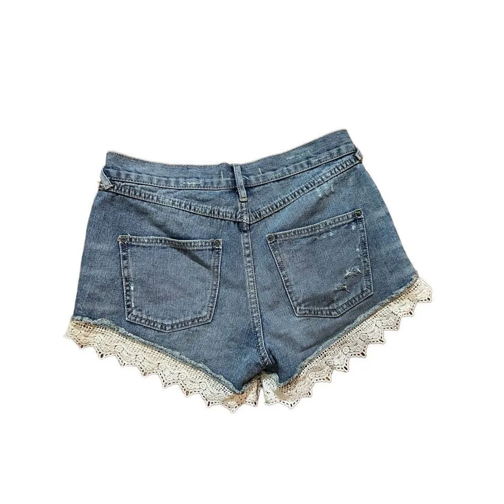 Free People Lacey Cut Off Denim Jean Shorts Distressed Light Blue Faded - Image 5