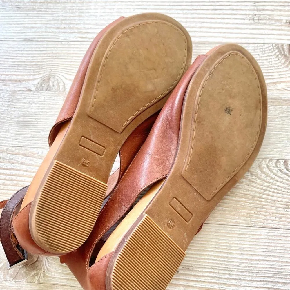 Miz Mooz  Angel Leather Peep Toe Flat Sandals | Brown Size 8.5 - Image 7