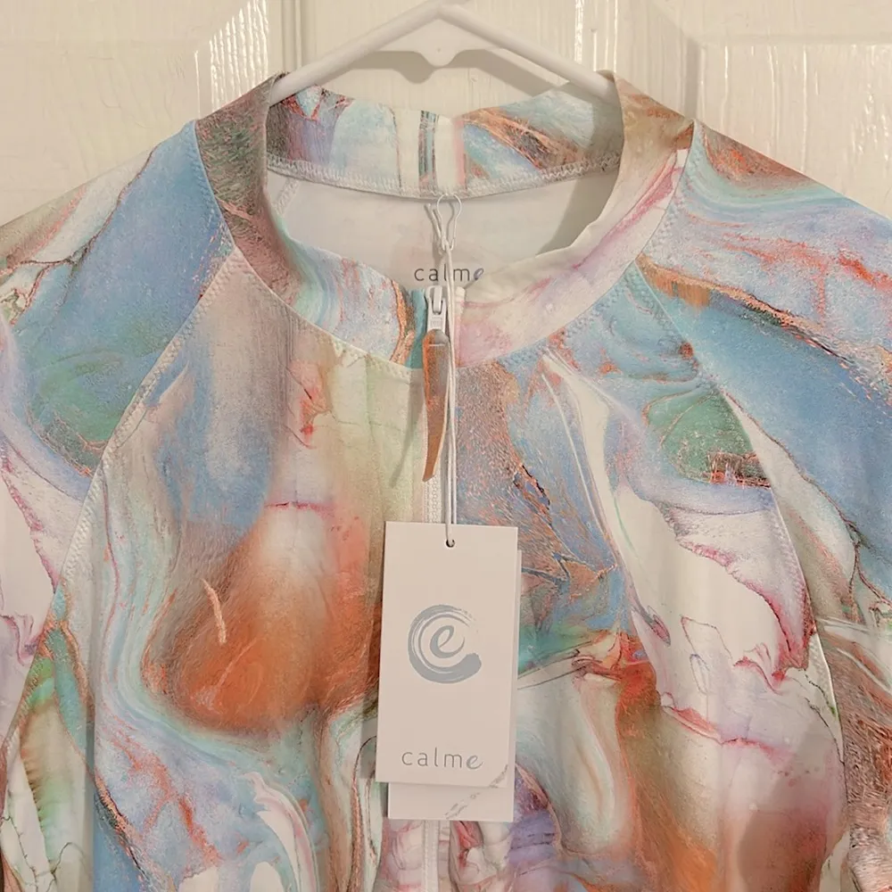 Johnny Was Calme Surf Shirt Multi Pastel Marbled 1/3 Zip Fitted NWT Size XXL - Image 4