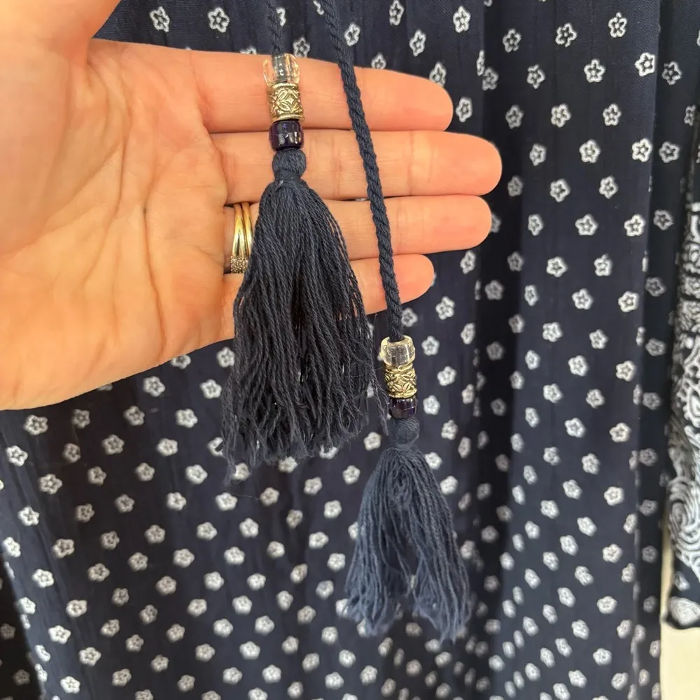 Angie Boho Navy Blue Paisley Floral Print Spring Tunic Mini Dress Size S - Image 3